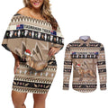 Aussie Tasmanian Tiger Couples Matching Off Shoulder Short Dress and Long Sleeve Button Shirt Merry Christmas
