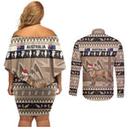 Aussie Tasmanian Tiger Couples Matching Off Shoulder Short Dress and Long Sleeve Button Shirt Merry Christmas