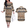 Aussie Tasmanian Tiger Couples Matching Off The Shoulder Long Sleeve Dress and Hawaiian Shirt Merry Christmas
