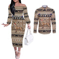Aussie Tasmanian Tiger Couples Matching Off The Shoulder Long Sleeve Dress and Long Sleeve Button Shirt Merry Christmas