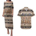 Aussie Tasmanian Tiger Couples Matching Puletasi and Hawaiian Shirt Merry Christmas