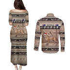 Aussie Tasmanian Tiger Couples Matching Puletasi and Long Sleeve Button Shirt Merry Christmas
