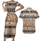 Aussie Tasmanian Tiger Couples Matching Short Sleeve Bodycon Dress and Hawaiian Shirt Merry Christmas