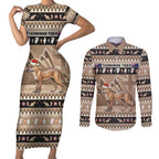 Aussie Tasmanian Tiger Couples Matching Short Sleeve Bodycon Dress and Long Sleeve Button Shirt Merry Christmas