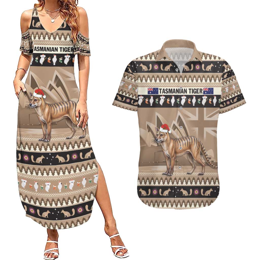 Aussie Tasmanian Tiger Couples Matching Summer Maxi Dress and Hawaiian Shirt Merry Christmas