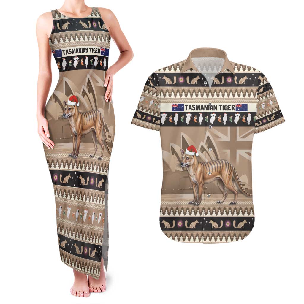 Aussie Tasmanian Tiger Couples Matching Tank Maxi Dress and Hawaiian Shirt Merry Christmas