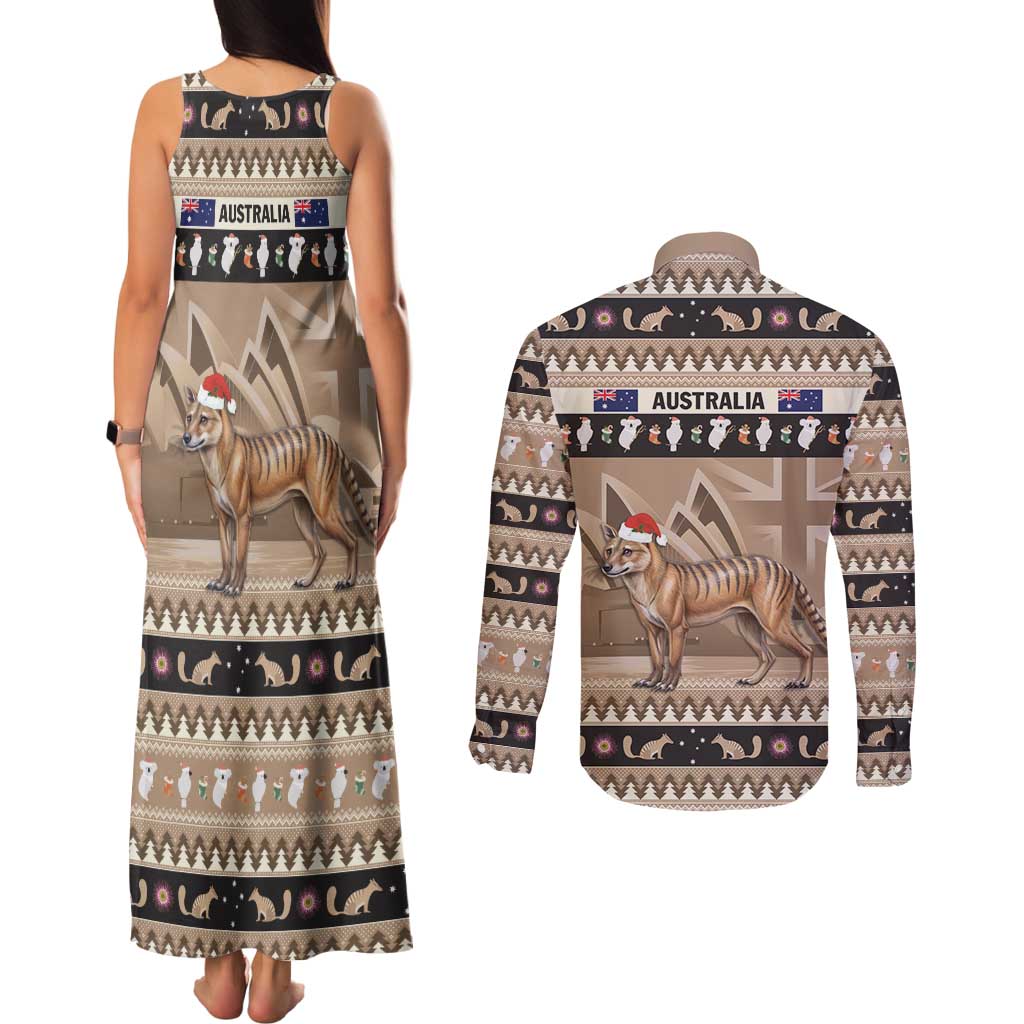 Aussie Tasmanian Tiger Couples Matching Tank Maxi Dress and Long Sleeve Button Shirt Merry Christmas