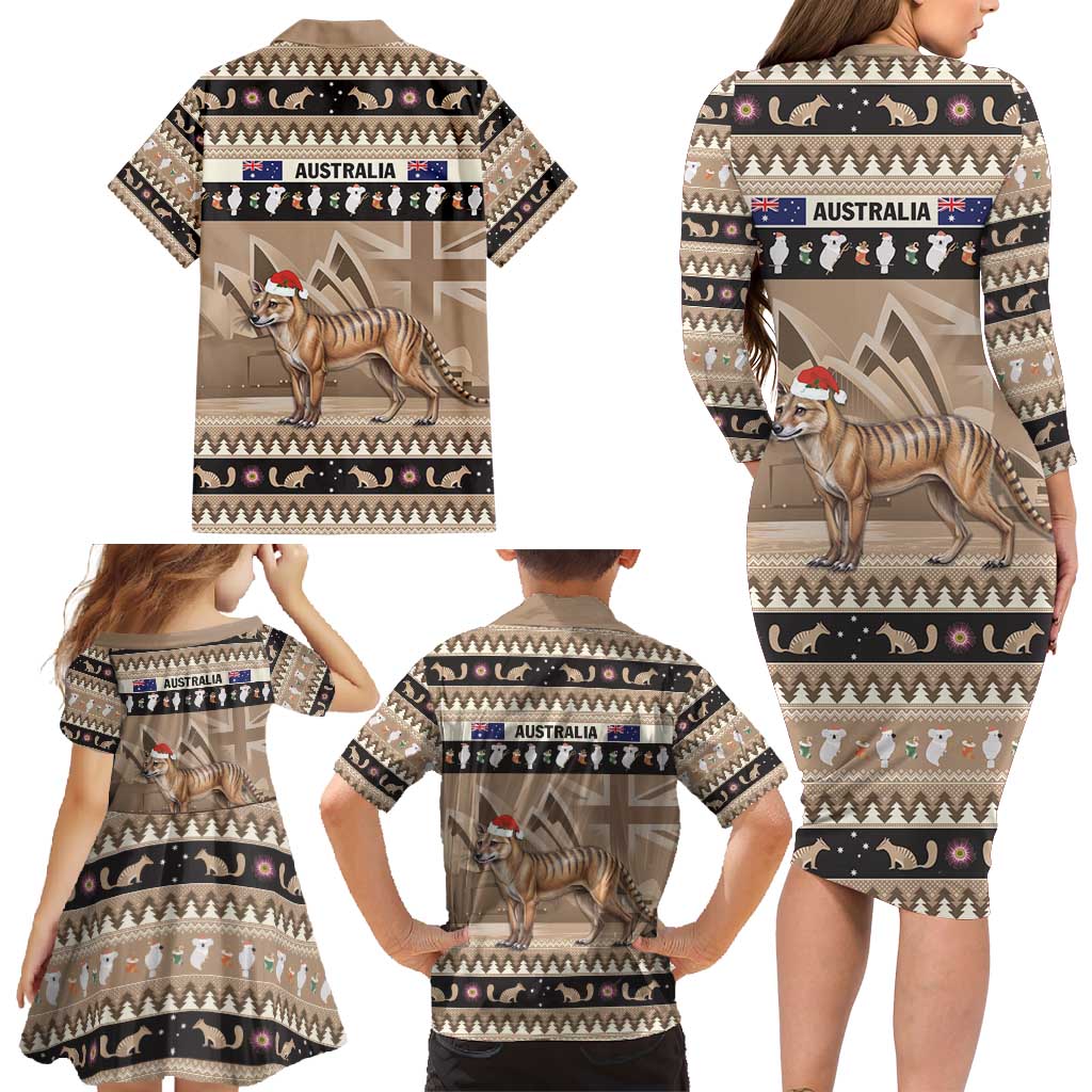Aussie Tasmanian Tiger Family Matching Long Sleeve Bodycon Dress and Hawaiian Shirt Merry Christmas