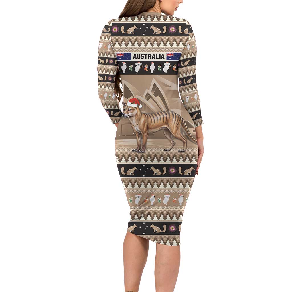 Aussie Tasmanian Tiger Family Matching Long Sleeve Bodycon Dress and Hawaiian Shirt Merry Christmas