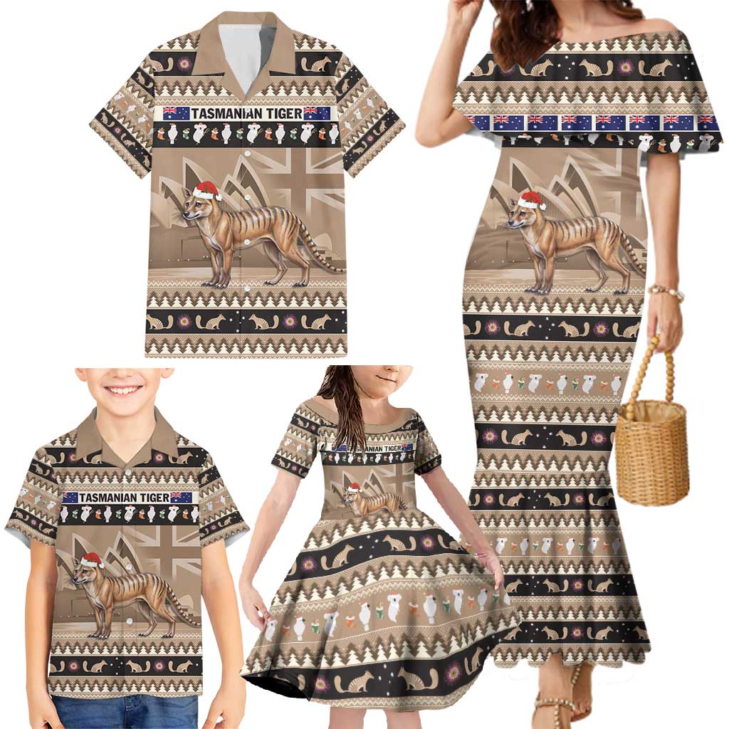 Aussie Tasmanian Tiger Family Matching Mermaid Dress and Hawaiian Shirt Merry Christmas