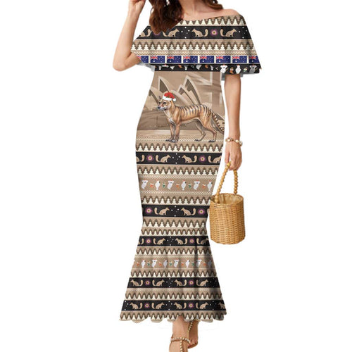 Aussie Tasmanian Tiger Family Matching Mermaid Dress and Hawaiian Shirt Merry Christmas