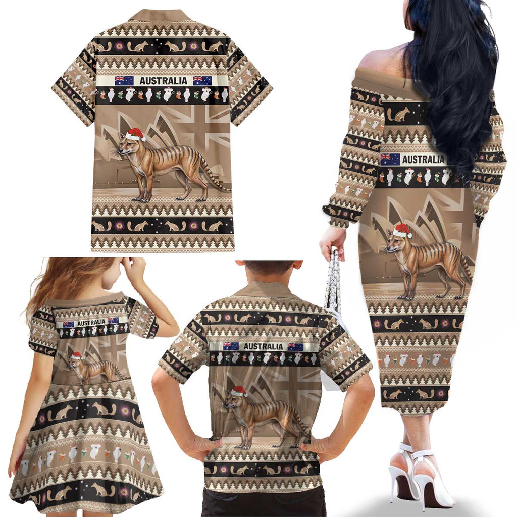 Aussie Tasmanian Tiger Family Matching Off The Shoulder Long Sleeve Dress and Hawaiian Shirt Merry Christmas