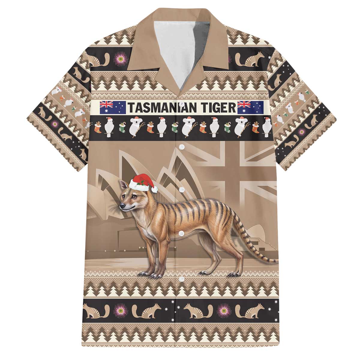 Aussie Tasmanian Tiger Family Matching Off The Shoulder Long Sleeve Dress and Hawaiian Shirt Merry Christmas