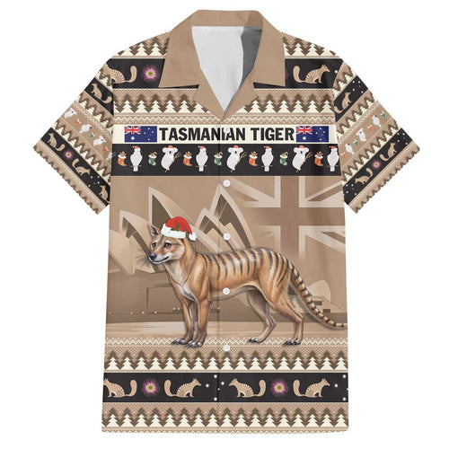 Aussie Tasmanian Tiger Family Matching Off The Shoulder Long Sleeve Dress and Hawaiian Shirt Merry Christmas