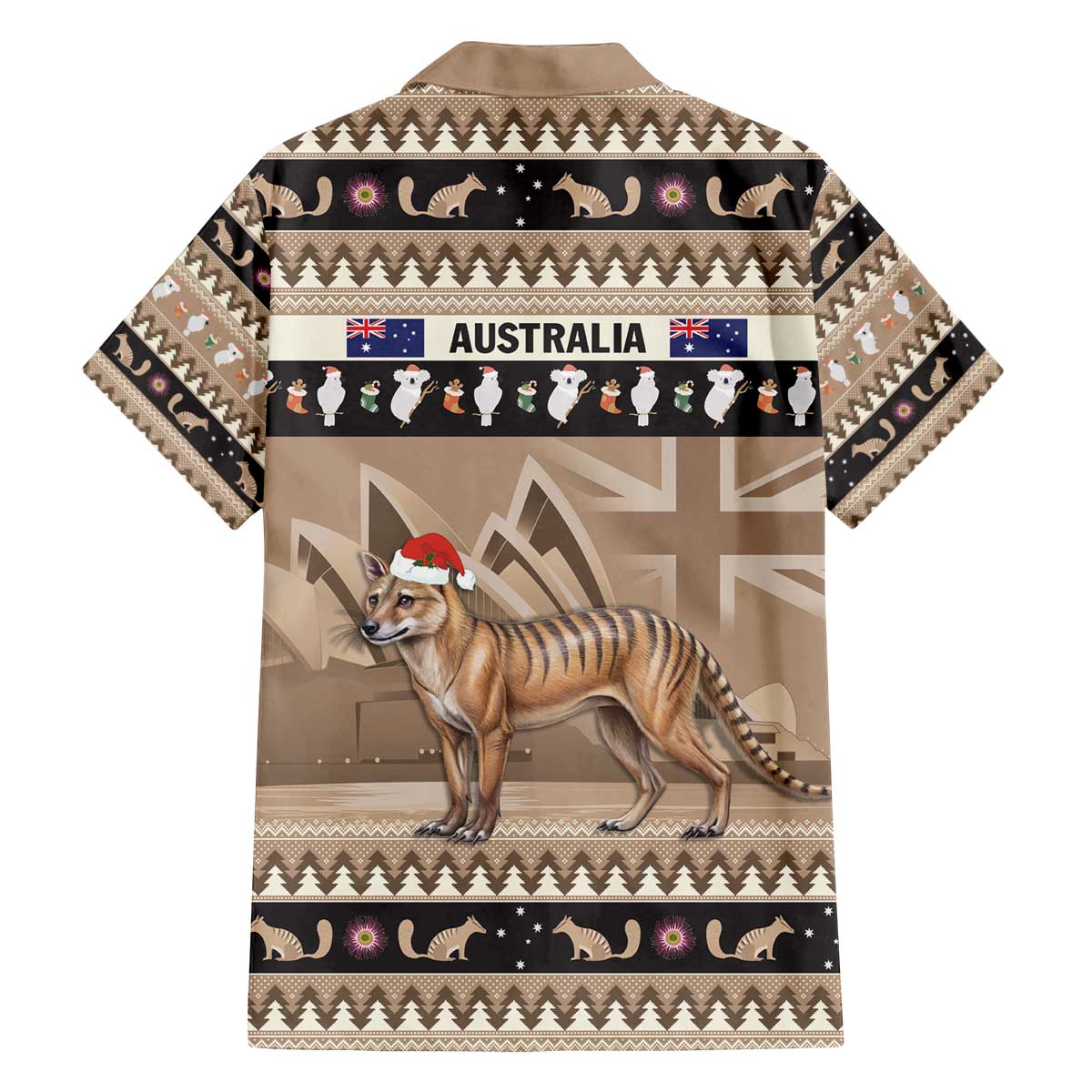 Aussie Tasmanian Tiger Family Matching Off The Shoulder Long Sleeve Dress and Hawaiian Shirt Merry Christmas