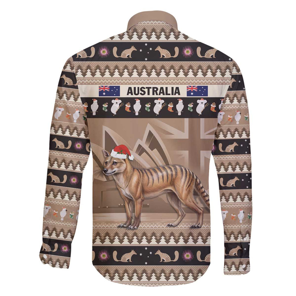 Aussie Tasmanian Tiger Family Matching Off The Shoulder Long Sleeve Dress and Hawaiian Shirt Merry Christmas