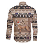 Aussie Tasmanian Tiger Family Matching Off The Shoulder Long Sleeve Dress and Hawaiian Shirt Merry Christmas