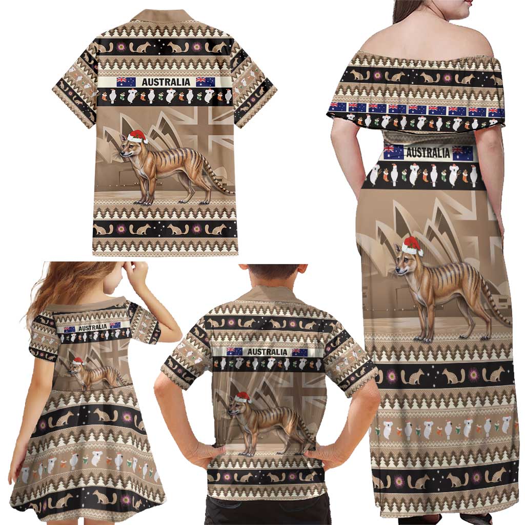 Aussie Tasmanian Tiger Family Matching Off Shoulder Maxi Dress and Hawaiian Shirt Merry Christmas