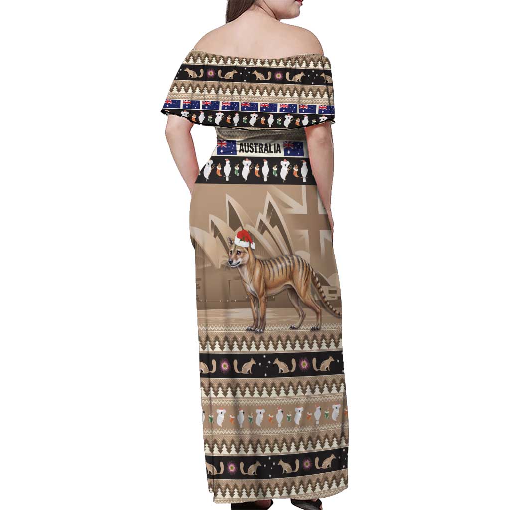 Aussie Tasmanian Tiger Family Matching Off Shoulder Maxi Dress and Hawaiian Shirt Merry Christmas