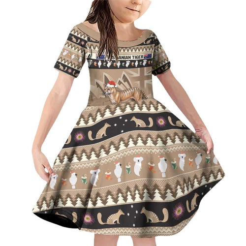 Aussie Tasmanian Tiger Family Matching Off Shoulder Short Dress and Hawaiian Shirt Merry Christmas