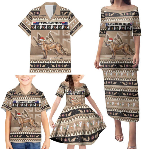 Aussie Tasmanian Tiger Family Matching Puletasi and Hawaiian Shirt Merry Christmas