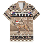 Aussie Tasmanian Tiger Family Matching Short Sleeve Bodycon Dress and Hawaiian Shirt Merry Christmas
