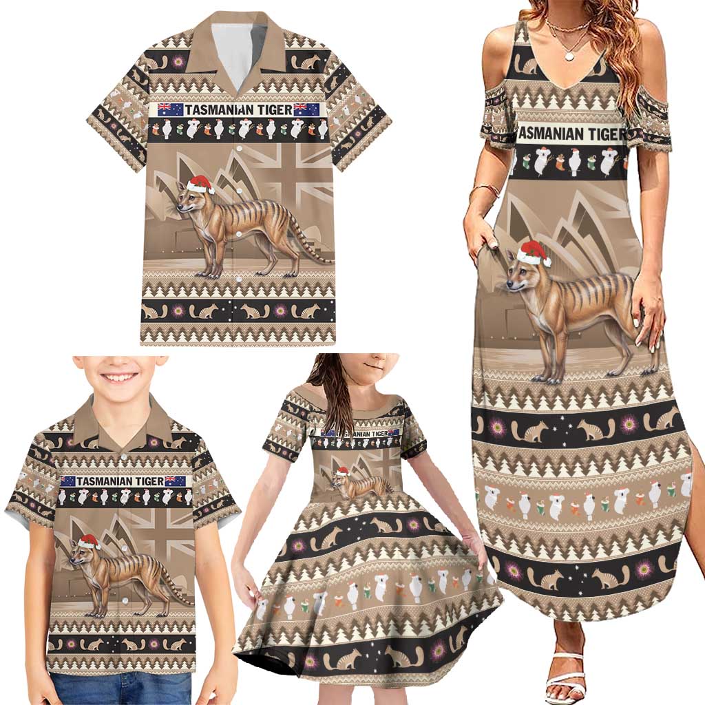 Aussie Tasmanian Tiger Family Matching Summer Maxi Dress and Hawaiian Shirt Merry Christmas
