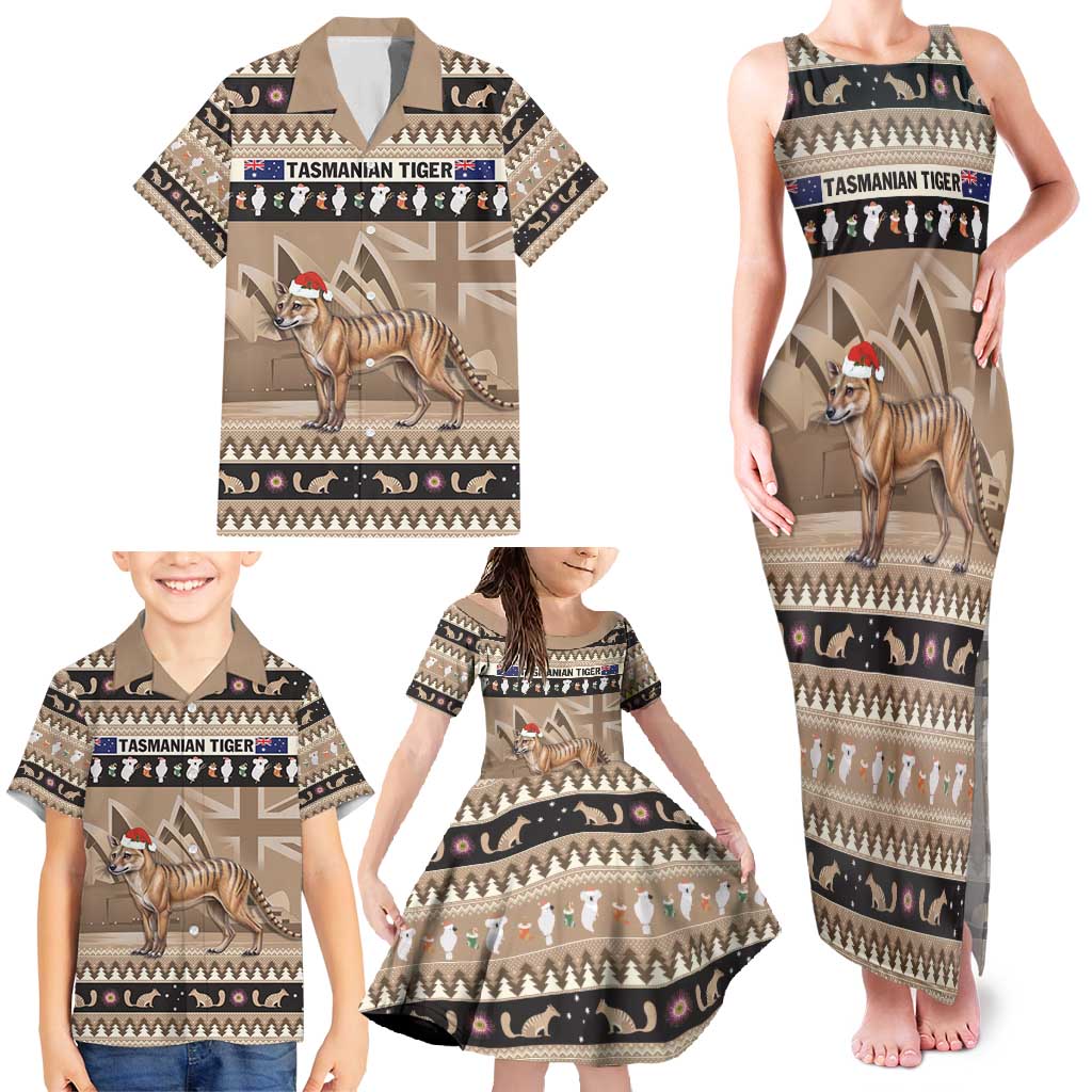 Aussie Tasmanian Tiger Family Matching Tank Maxi Dress and Hawaiian Shirt Merry Christmas