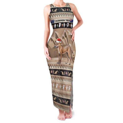 Aussie Tasmanian Tiger Family Matching Tank Maxi Dress and Hawaiian Shirt Merry Christmas