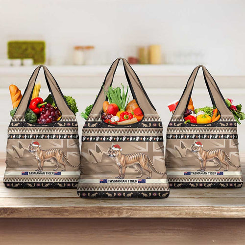 Aussie Tasmanian Tiger Grocery Bag Merry Christmas