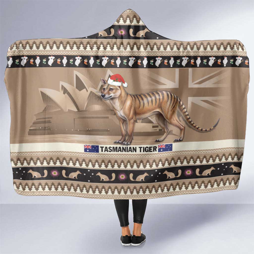 Aussie Tasmanian Tiger Hooded Blanket Merry Christmas