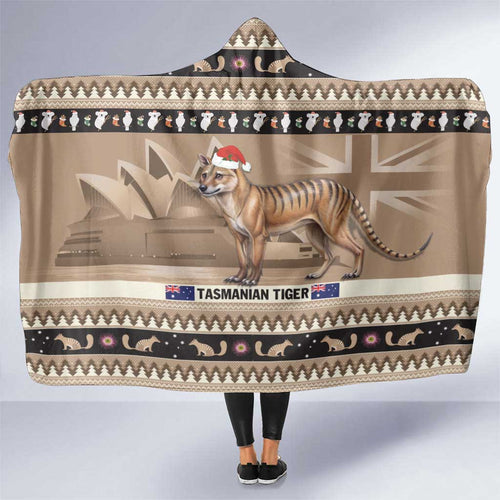 Aussie Tasmanian Tiger Hooded Blanket Merry Christmas