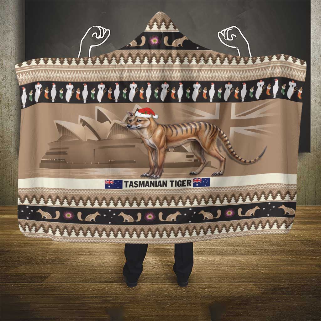 Aussie Tasmanian Tiger Hooded Blanket Merry Christmas