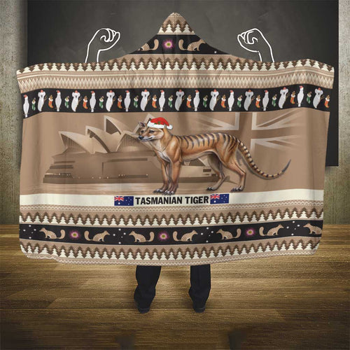 Aussie Tasmanian Tiger Hooded Blanket Merry Christmas