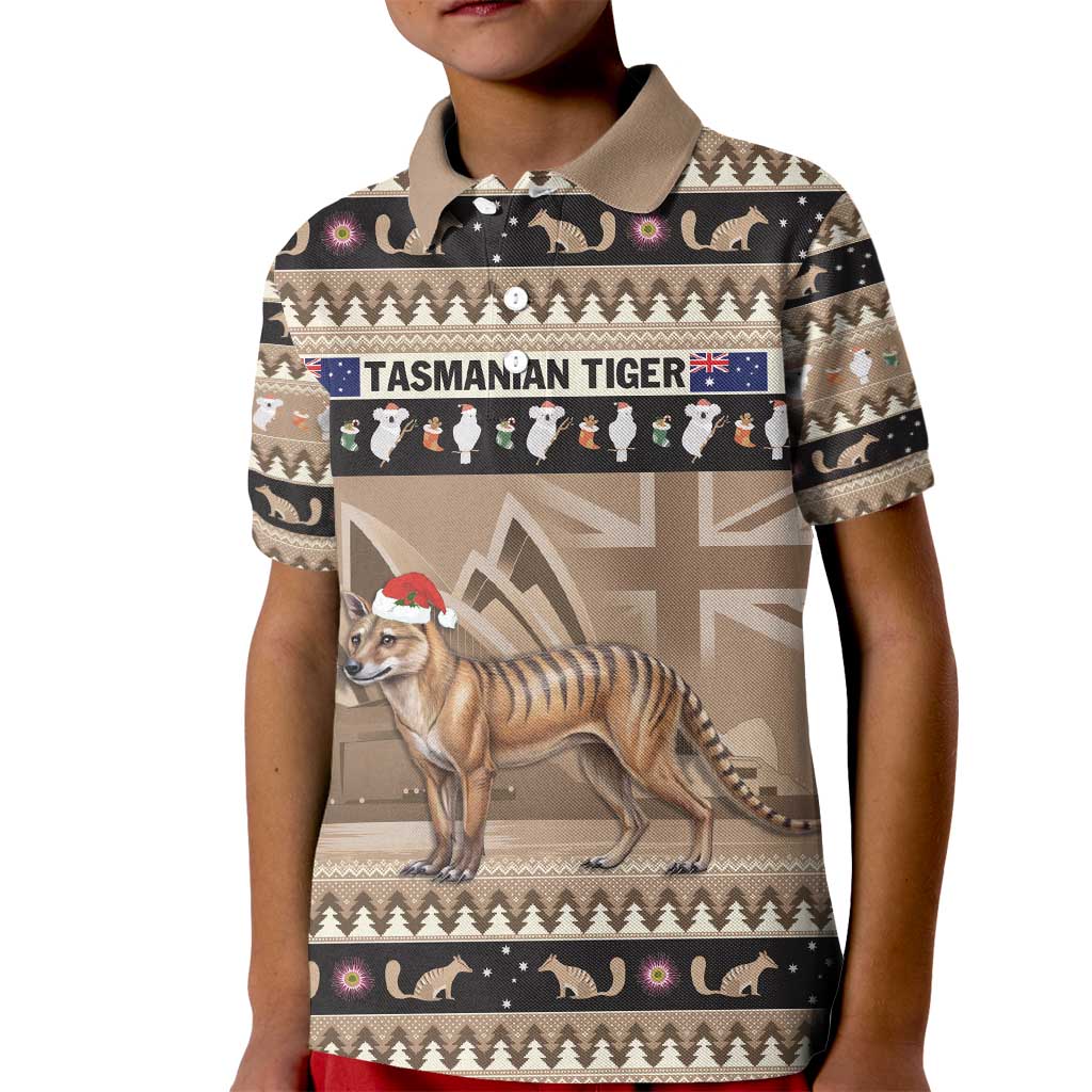Aussie Tasmanian Tiger Kid Polo Shirt Merry Christmas
