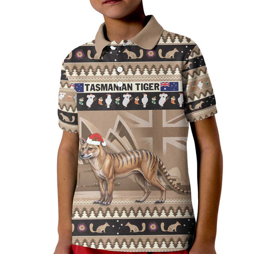 Aussie Tasmanian Tiger Kid Polo Shirt Merry Christmas