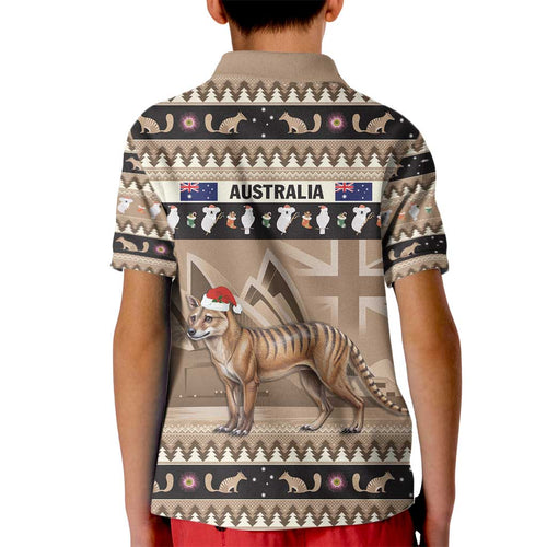 Aussie Tasmanian Tiger Kid Polo Shirt Merry Christmas