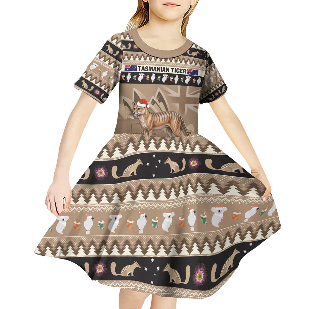Aussie Tasmanian Tiger Kid Short Sleeve Dress Merry Christmas