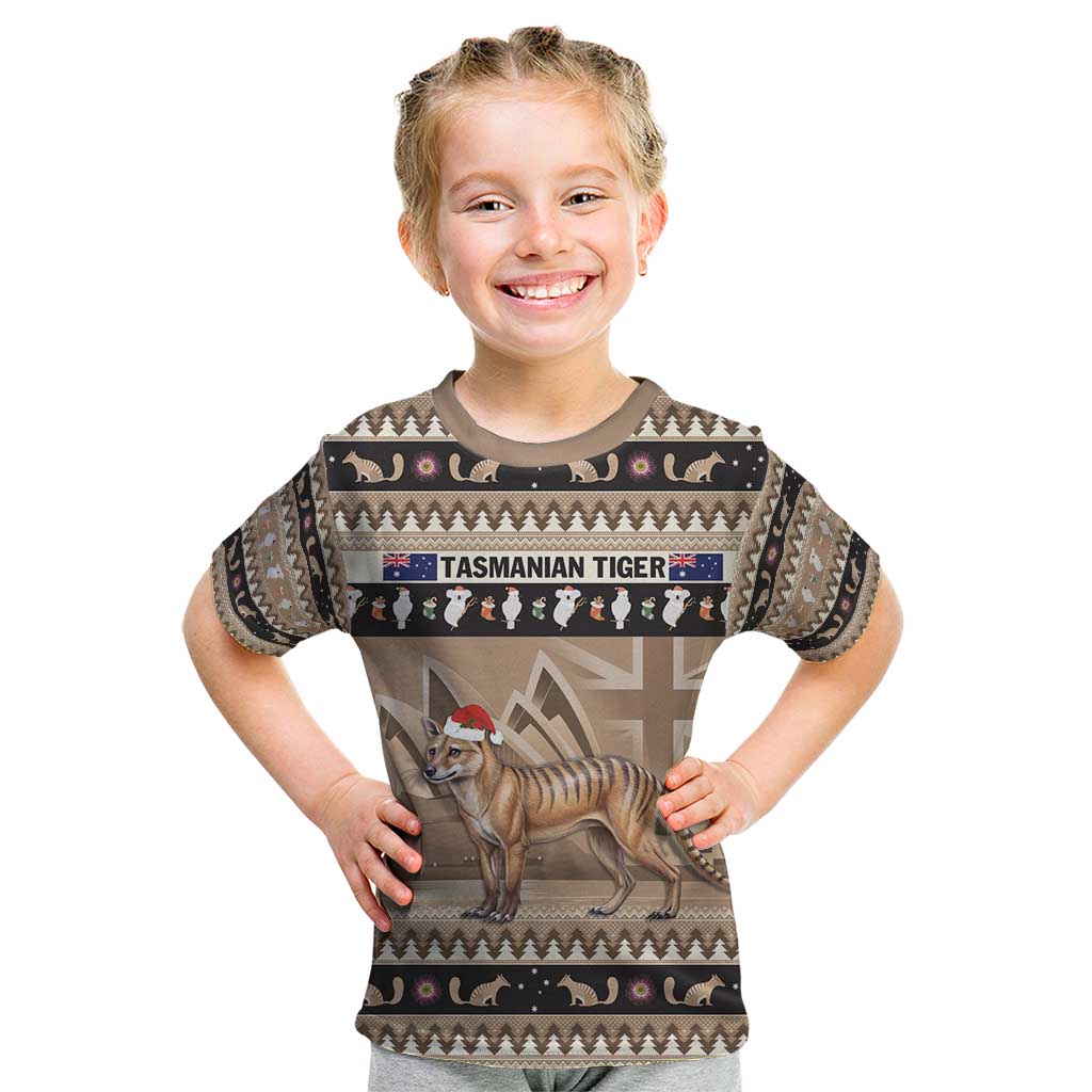 Aussie Tasmanian Tiger Kid T Shirt Merry Christmas