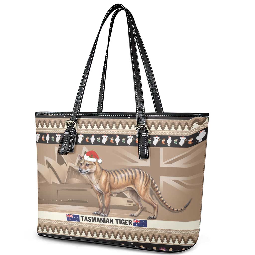 Aussie Tasmanian Tiger Leather Tote Bag Merry Christmas