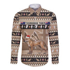 Aussie Tasmanian Tiger Long Sleeve Button Shirt Merry Christmas