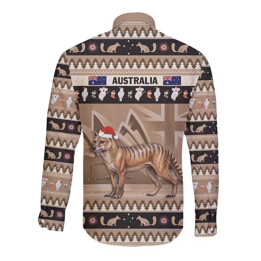 Aussie Tasmanian Tiger Long Sleeve Button Shirt Merry Christmas