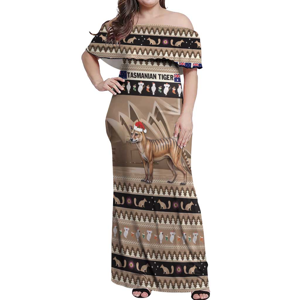 Aussie Tasmanian Tiger Off Shoulder Maxi Dress Merry Christmas