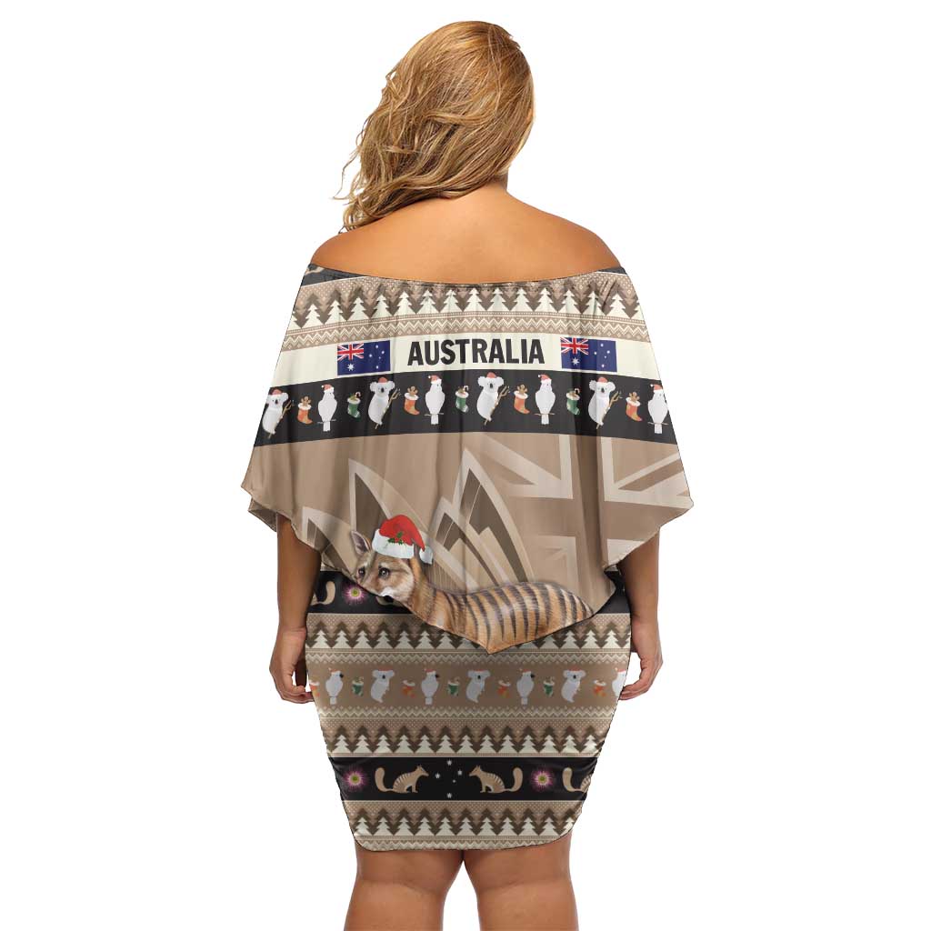 Aussie Tasmanian Tiger Off Shoulder Short Dress Merry Christmas