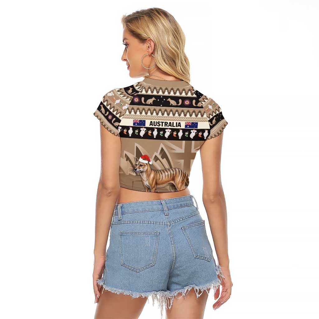 Aussie Tasmanian Tiger Raglan Cropped T Shirt Merry Christmas