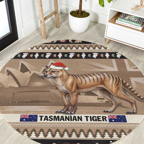 Aussie Tasmanian Tiger Round Carpet Merry Christmas