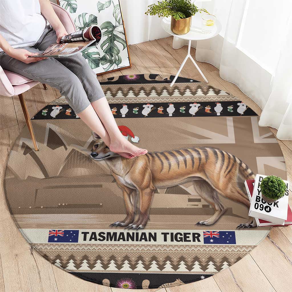 Aussie Tasmanian Tiger Round Carpet Merry Christmas