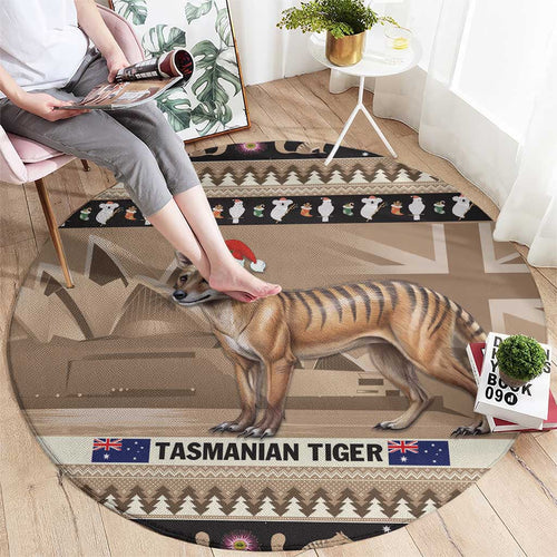 Aussie Tasmanian Tiger Round Carpet Merry Christmas