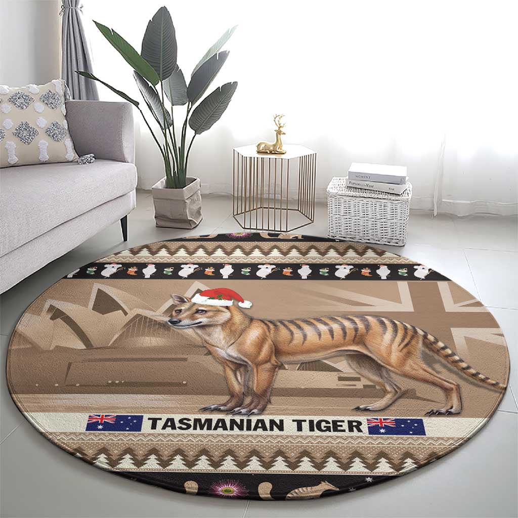 Aussie Tasmanian Tiger Round Carpet Merry Christmas