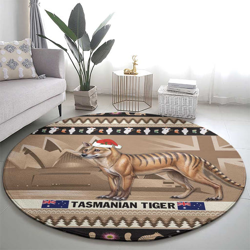 Aussie Tasmanian Tiger Round Carpet Merry Christmas